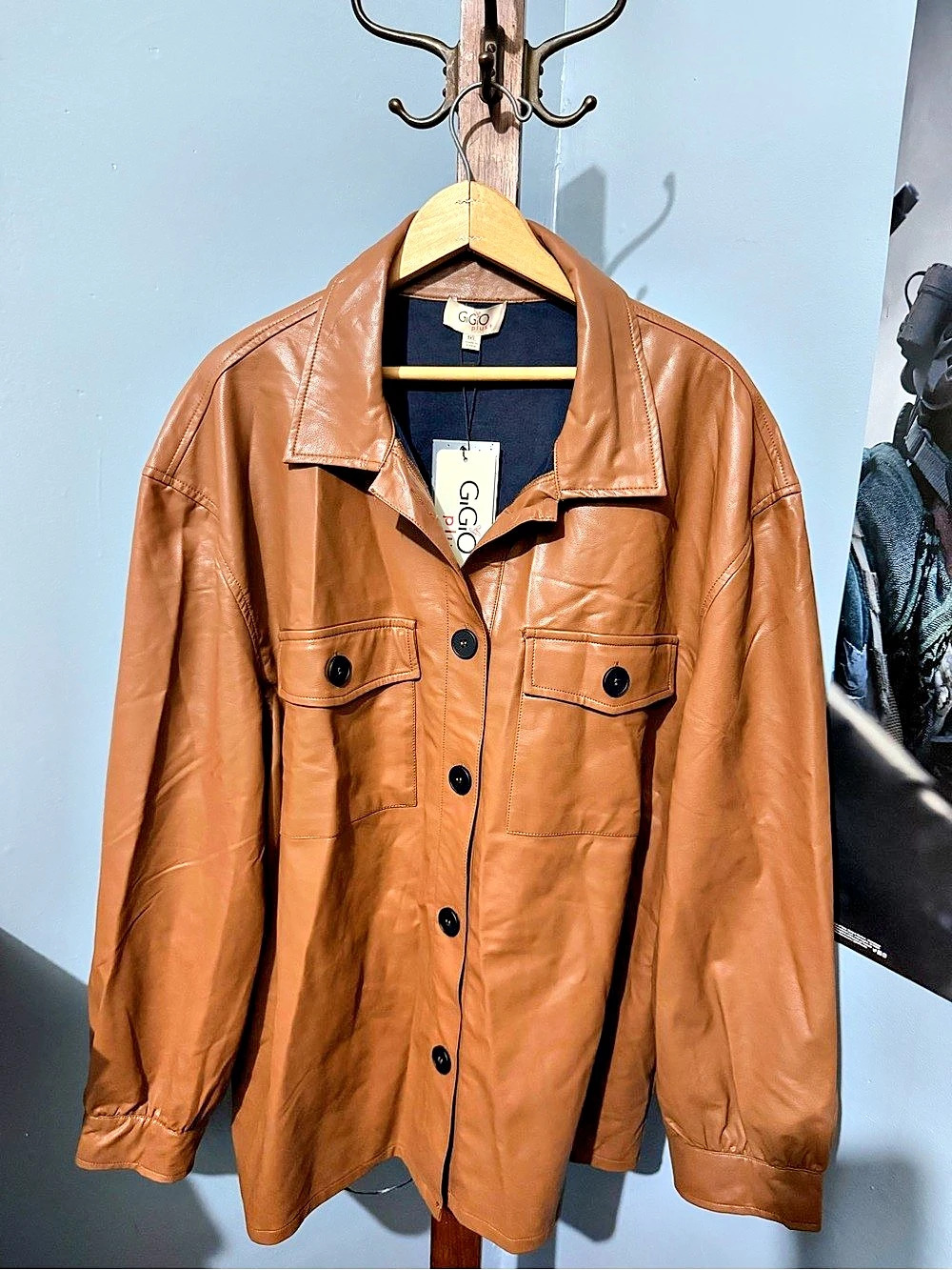 GiGi Faux Leather Button Front Jacket Size 1XL Like New